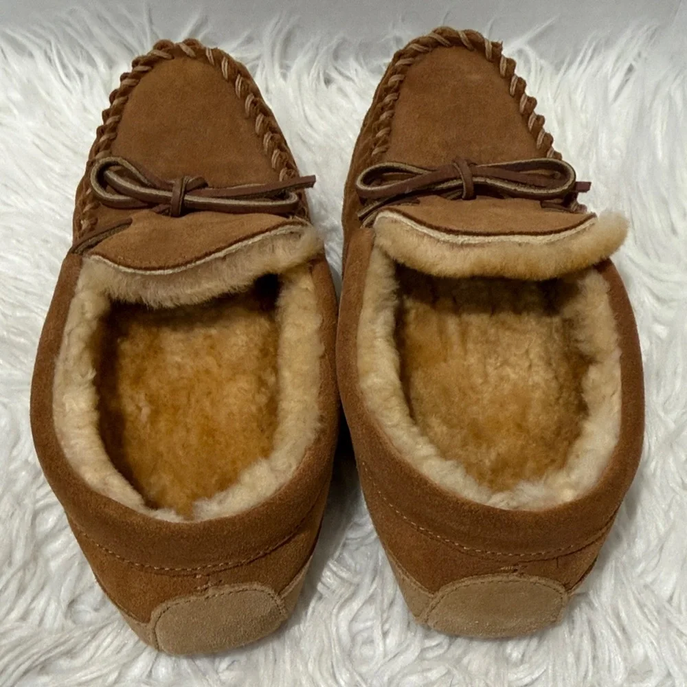 LL BEAN Sharing Moccasin Brown Suede Slippers Kids size 6